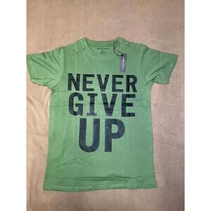 Never Give Up Army Green T-Shirt Size M Inspirational Graphic Cotton Unisex